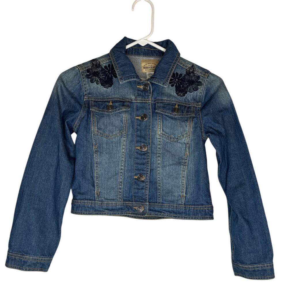 Sears Roebuck & Co Denim Jacket Girls Large 14 Kids‎ Flower Blue Jean Trucker